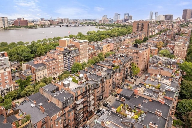 aerial view with a view of city and a water view