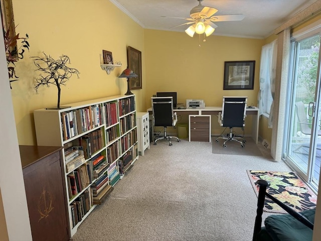 21 Deer Run, Brookfield, MA 01506 - office featuring ornamental molding, carpet, and ceiling fan