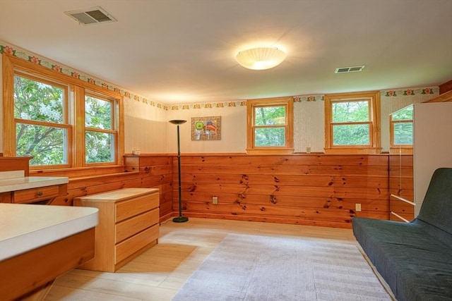 bathroom with wooden walls