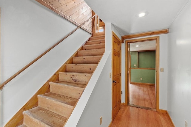40 Lombard Rd, Hubbardston, MA 01452 - stairway with wood finished floors, baseboards, and recessed lighting