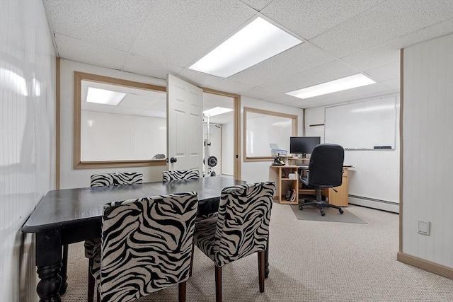 51 Carrie Ann Ln, Fitchburg, MA 01420 - office featuring a baseboard radiator, a drop ceiling, and carpet floors
