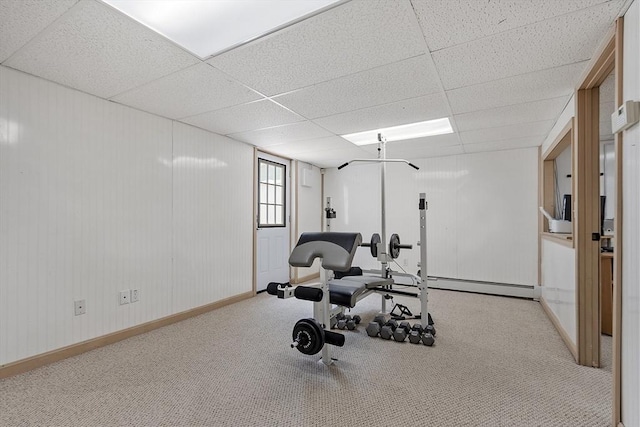 51 Carrie Ann Ln, Fitchburg, MA 01420 - workout area with a drop ceiling, baseboard heating, and carpet flooring