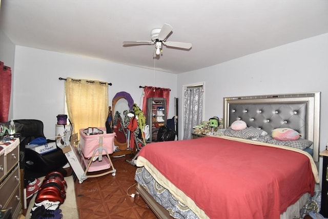 bedroom featuring ceiling fan