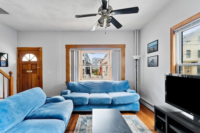 339-341 Norfolk St, Cambridge, MA 02139 - living area featuring wood finished floors, a ceiling fan, and plenty of natural light