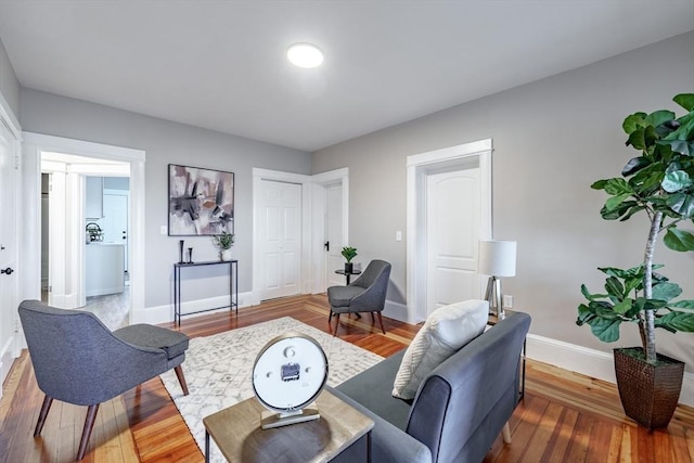 living room with hardwood / wood-style flooring