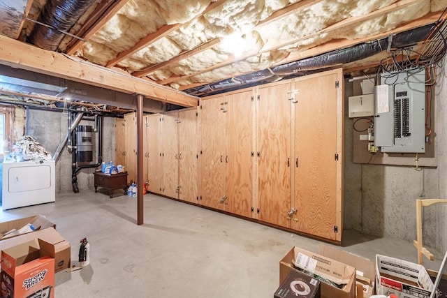 35 Dejordy Ln, Chicopee, MA 01020 - unfinished basement featuring washer / clothes dryer, a central vacuum unit, and electric panel