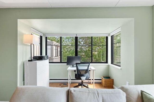 200 Ledgewood Dr Unit 604, Stoneham, MA 02180 - home office featuring plenty of natural light, wood finished floors, and a baseboard heating unit