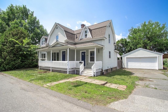 7 Dewey Ave, East Longmeadow, MA 01028 - dutch colonial featuring a gambrel roof, a porch, an outdoor structure, a garage, and roof with shingles