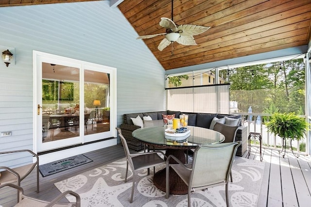51 Lilah Ln, Reading, MA 01867 - sunroom featuring lofted ceiling, a ceiling fan, and outdoor dining area
