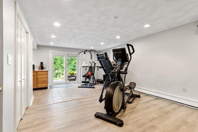 51 Lilah Ln, Reading, MA 01867 - exercise area featuring light wood-style flooring, recessed lighting, a baseboard heating unit, and baseboards