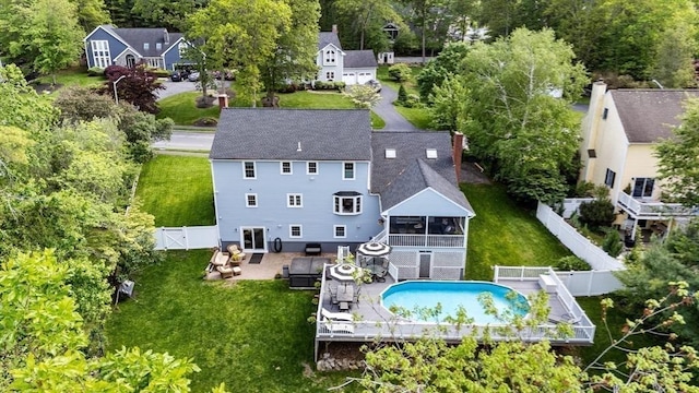 51 Lilah Ln, Reading, MA 01867 - aerial view of property and surrounding area featuring a pool