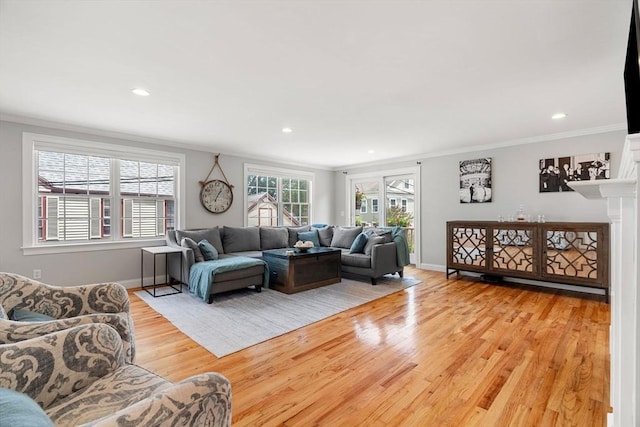 37-1/2 Federal St, Newburyport, MA 01950 - living area featuring ornamental molding, wood finished floors, baseboards, and recessed lighting