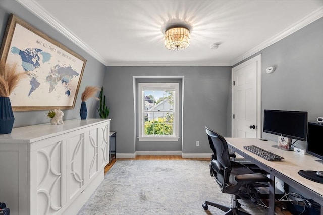 37-1/2 Federal St, Newburyport, MA 01950 - home office with crown molding, baseboards, and light wood-style floors