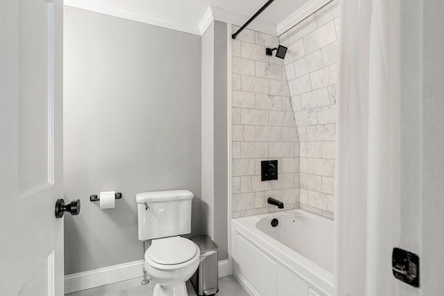 37-1/2 Federal St, Newburyport, MA 01950 - full bathroom featuring baseboards, toilet, crown molding, and shower / bath combo with shower curtain