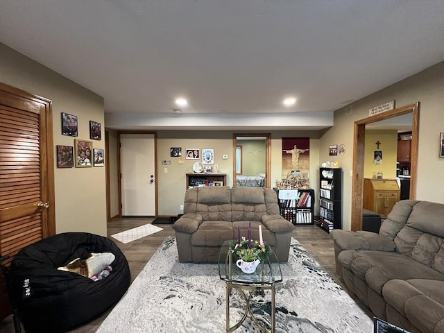 living room with hardwood / wood-style floors