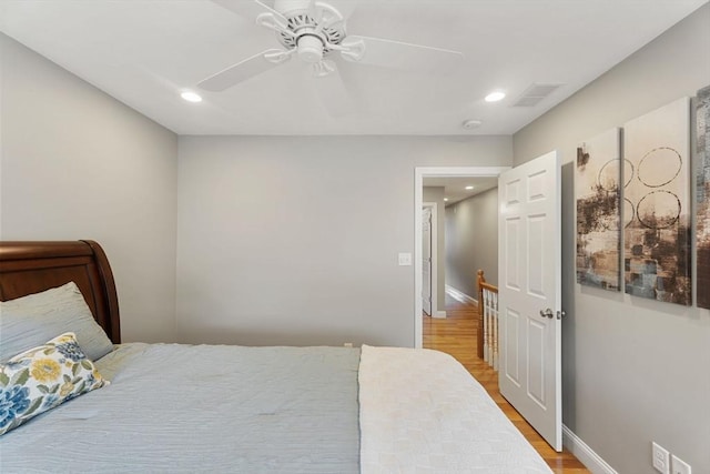 63 Prospect St Unit 2, Woburn, MA 01801 - bedroom with light wood-style flooring, recessed lighting, ceiling fan, and baseboards