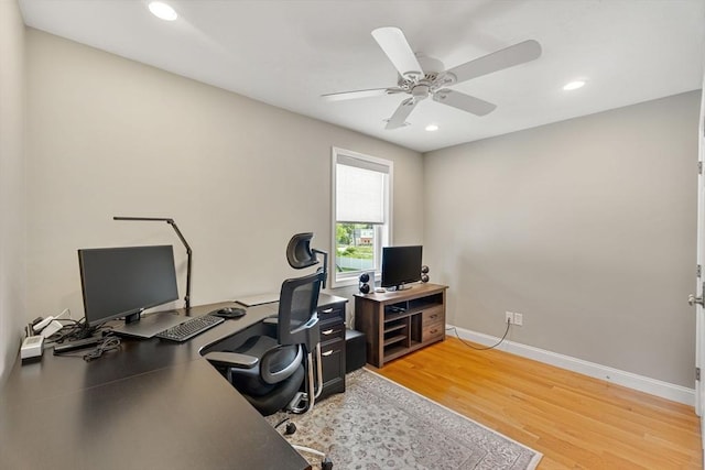 63 Prospect St Unit 2, Woburn, MA 01801 - home office with light wood-style flooring, ceiling fan, baseboards, and recessed lighting