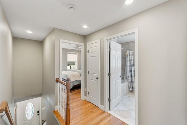 63 Prospect St Unit 2, Woburn, MA 01801 - hall featuring an upstairs landing, light wood-type flooring, and recessed lighting