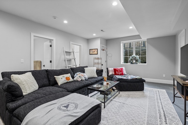 living room with concrete flooring