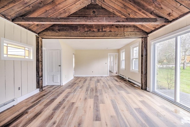 6 Nemasket St, Middleboro, MA 02346 - interior space with light wood finished floors, a baseboard heating unit, baseboards, and lofted ceiling