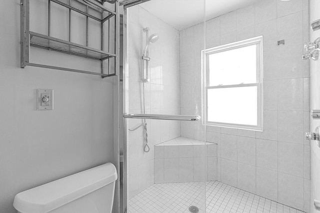 bathroom featuring an enclosed shower and toilet