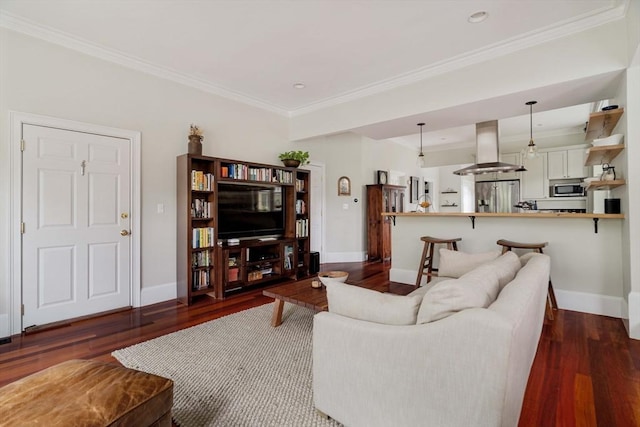 17 Rockview St Unit 1, Boston, MA 02130 - living area with baseboards, crown molding, and dark wood-style flooring