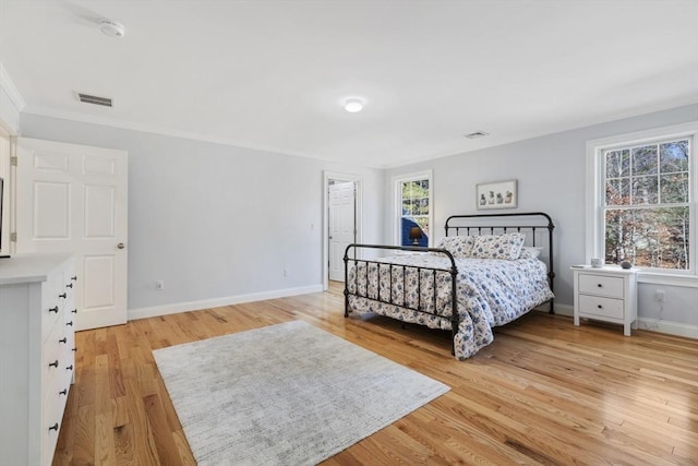 bedroom featuring light wood-type flooring and multiple windows