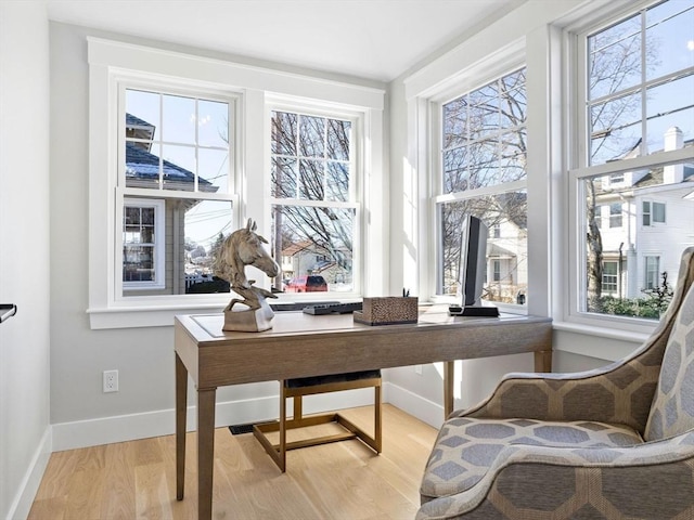 office area with plenty of natural light and light wood-type flooring