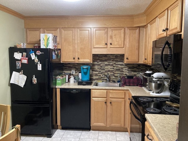 2 Summit Dr Unit 18, Reading, MA 01867 - kitchen with black appliances, light countertops, a sink, decorative backsplash, and a textured ceiling