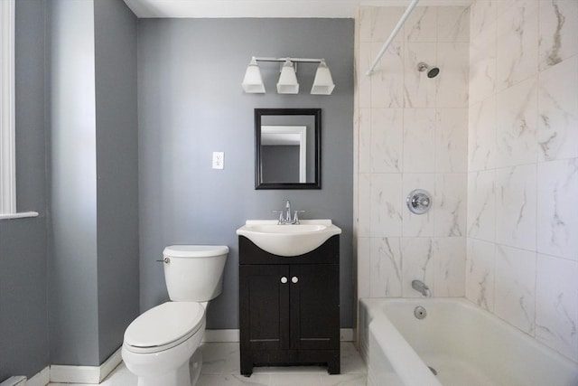 20-22 Ashland Ave, Methuen, MA 01844 - bathroom featuring vanity, toilet, shower / washtub combination, baseboards, and marble look tile flooring