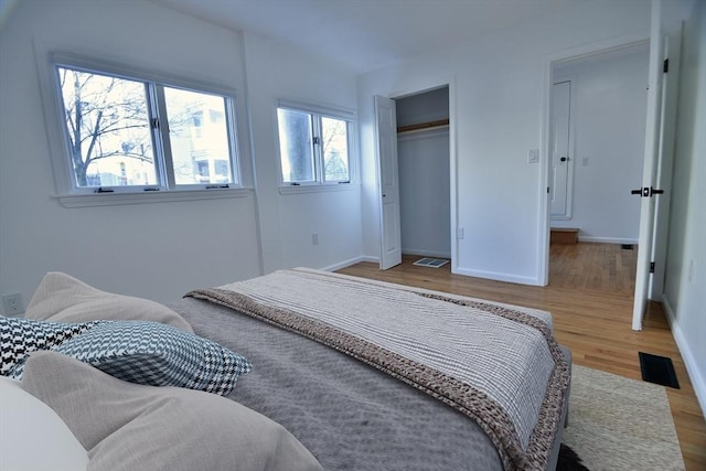 bedroom with a closet and wood-type flooring