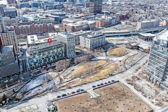 drone / aerial view with a city view