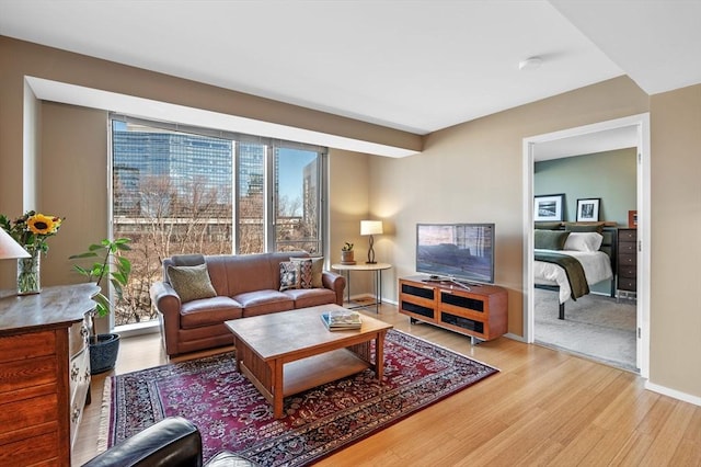 living room featuring baseboards and wood finished floors