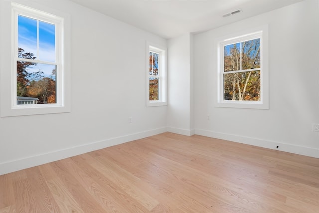 spare room with a healthy amount of sunlight and light wood-type flooring