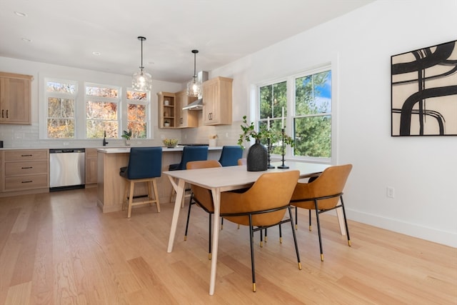 dining area featuring light hardwood / wood-style floors and plenty of natural light