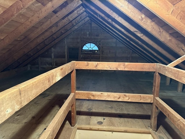 view of unfinished attic