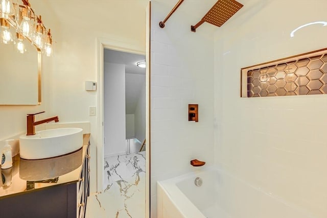 44 Georgetown St, Springfield, MA 01104 - bathroom with marble finish floors, vanity, and shower / bathtub combination