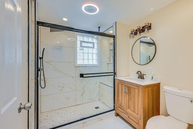 44 Georgetown St, Springfield, MA 01104 - bathroom with a shower stall, vanity, and recessed lighting