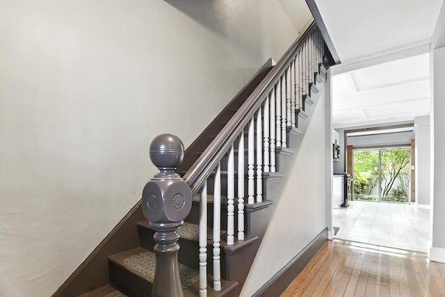 17 Manhattan St, Springfield, MA 01109 - staircase with baseboards and hardwood / wood-style floors