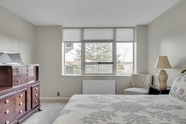 carpeted bedroom with radiator