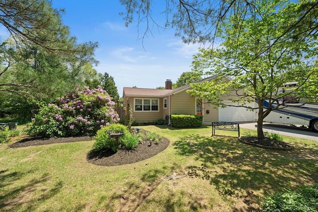 1 Redgate Ln, Holden, MA 01520 - single story home featuring a front lawn, an attached garage, and a chimney