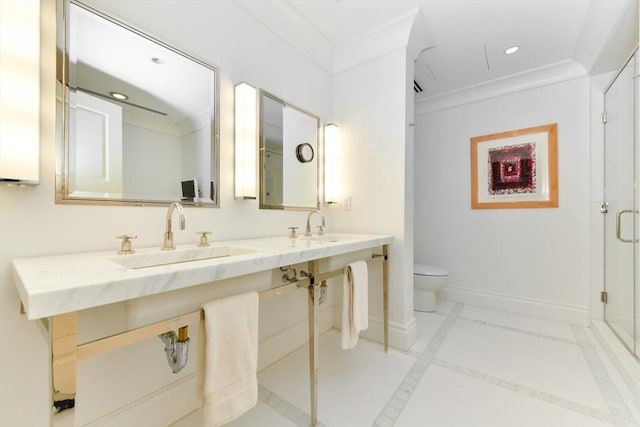 776 Boylston Unit E9C, Boston, MA 02199 - bathroom with a shower stall, recessed lighting, and double vanity
