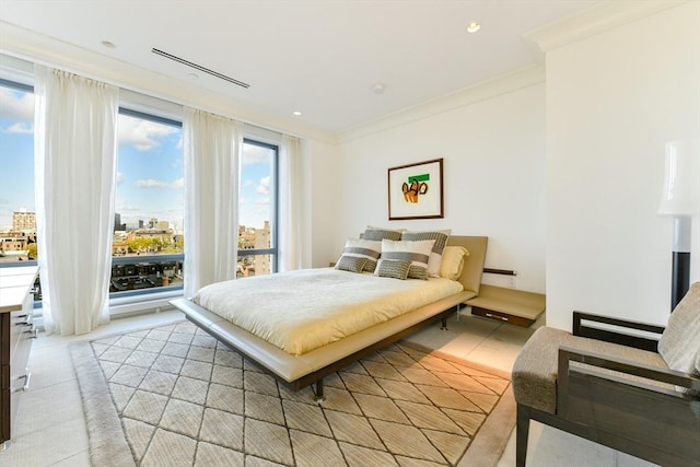 776 Boylston Unit E9C, Boston, MA 02199 - bedroom with ornamental molding, light carpet, and access to outside