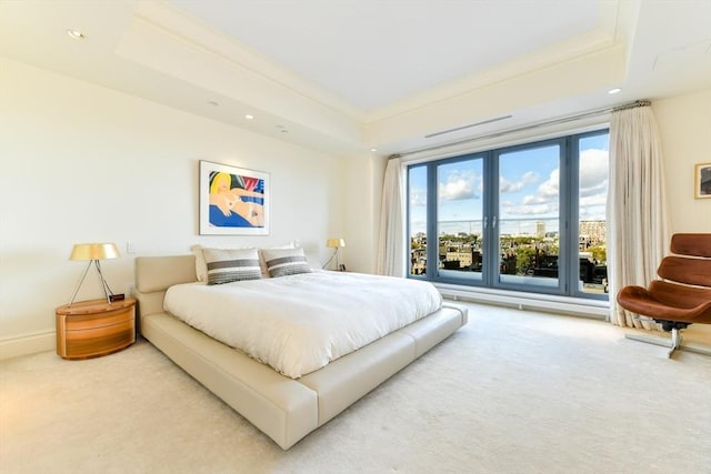 776 Boylston Unit E9C, Boston, MA 02199 - carpeted bedroom featuring a tray ceiling and recessed lighting