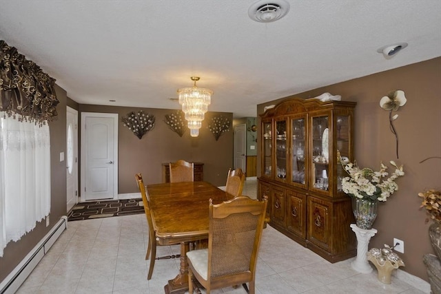 90 Westwood Ave, East Longmeadow, MA 01028 - dining space with an inviting chandelier, light tile patterned floors, a baseboard radiator, and baseboards