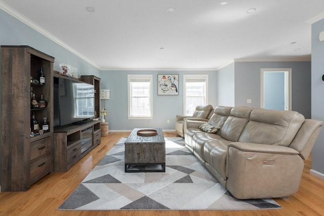 27 Mill St Unit B, Quincy, MA 02169 - living area featuring ornamental molding, light wood-style flooring, and baseboards