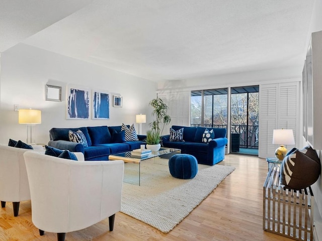 living room with hardwood / wood-style flooring