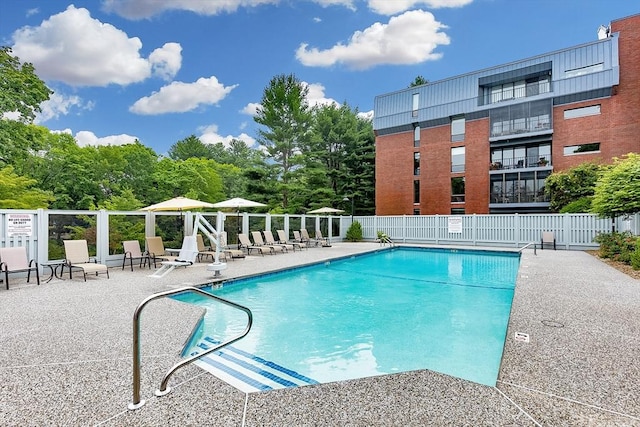 view of pool featuring a patio area