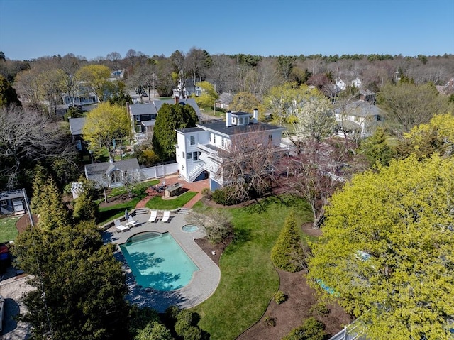 view from above of property with a pool