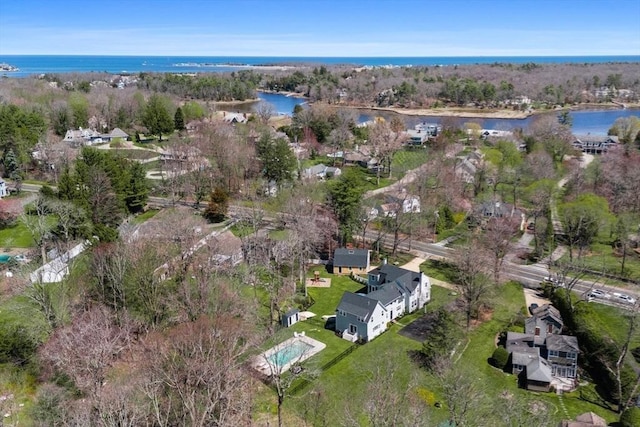 bird's eye view with a water view and a residential view